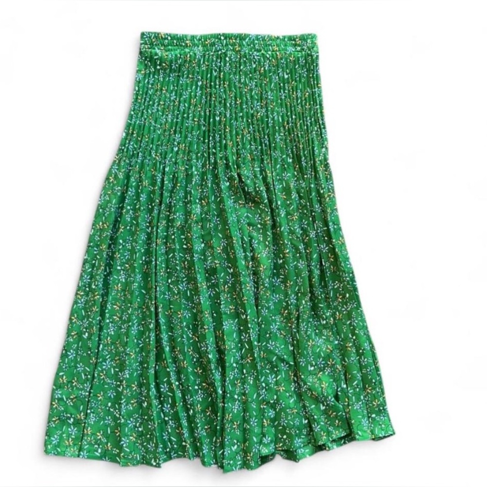 Max Studio Green Floral Pleated Midi Skirt